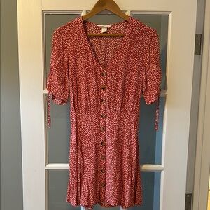 Red Floral Button-Down Dress